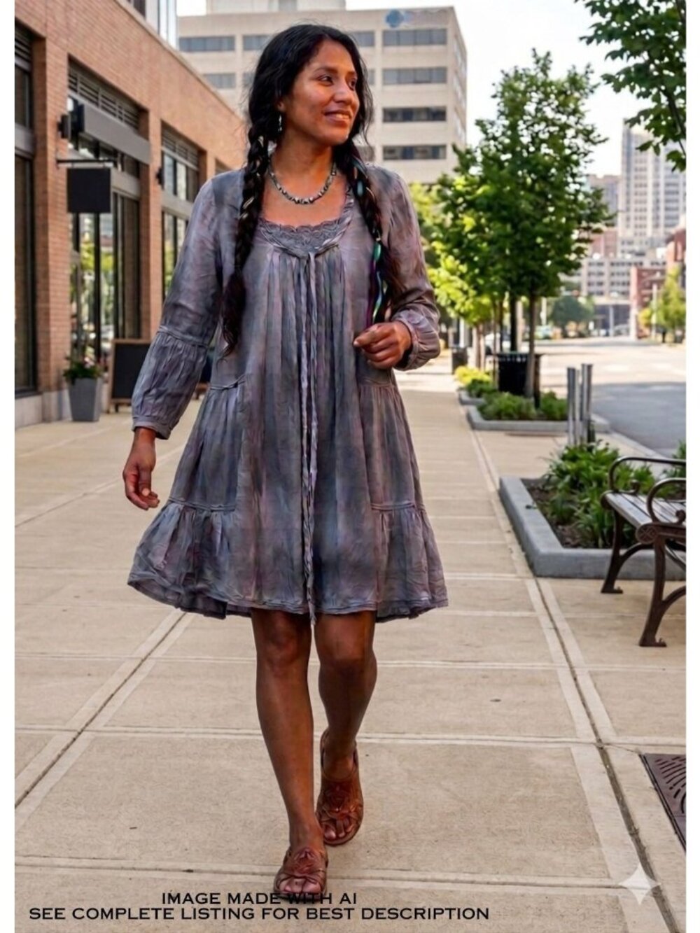 A People United Babydoll Dress L Lagenlook Tie Dye Cotton Silk Goth Resort India